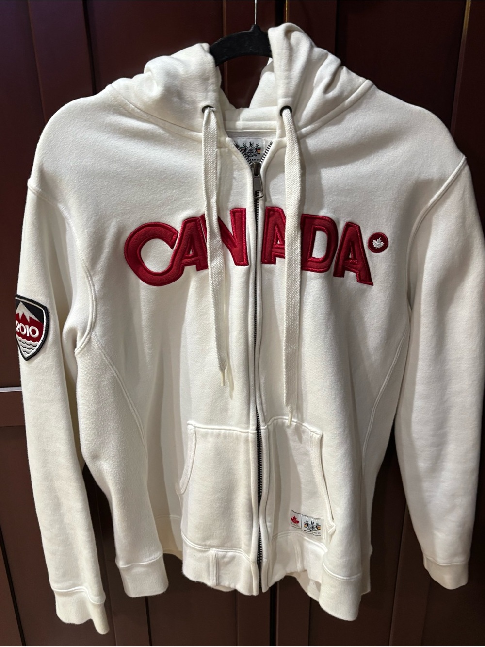 Canada 2010 Winter Olympics Official White Zip-Up Hoodie w/ Spell Out 2X